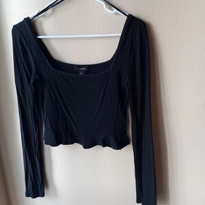 Forever 21 Black Fitted Long Sleeve Crop Blouse